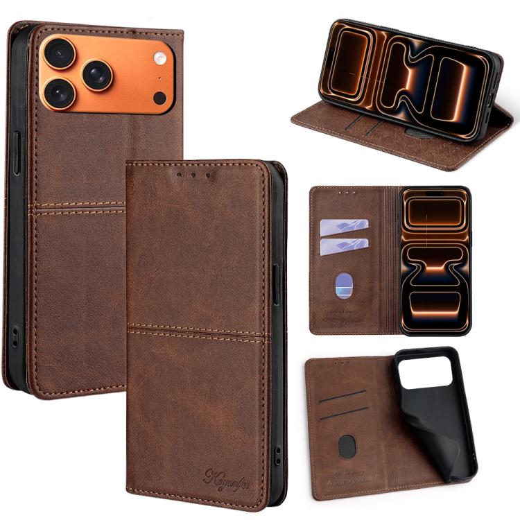 For iPhone 17 Pro Cow Texture Magnetic Leather Phone Case(Dark Brown)