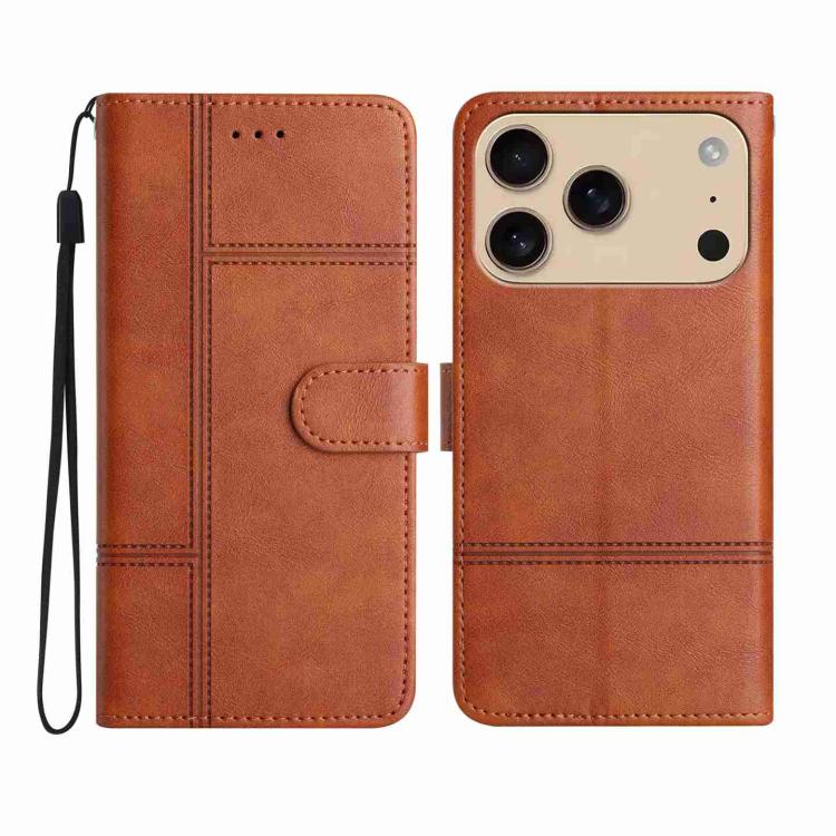 For iPhone 17 Pro Cowhide Texture Stitching Leather Phone Case(Brown)
