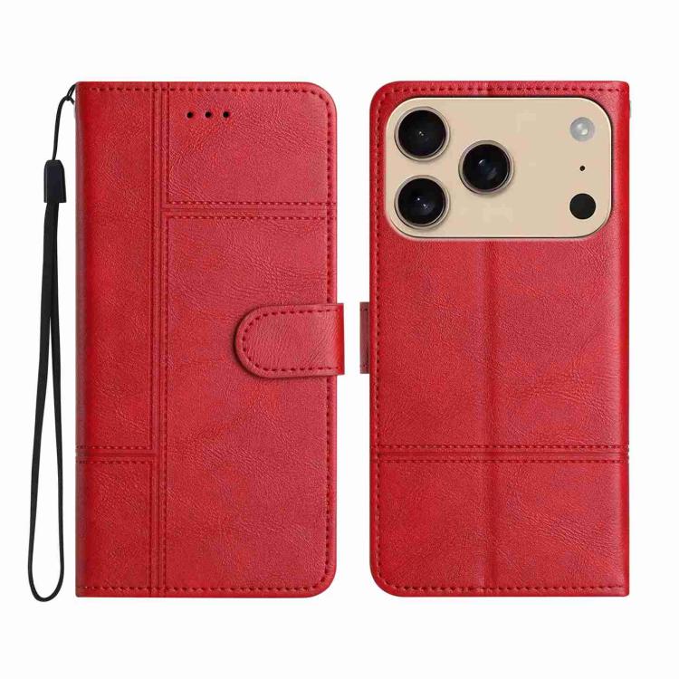 For iPhone 17 Pro Cowhide Texture Stitching Leather Phone Case(Red)