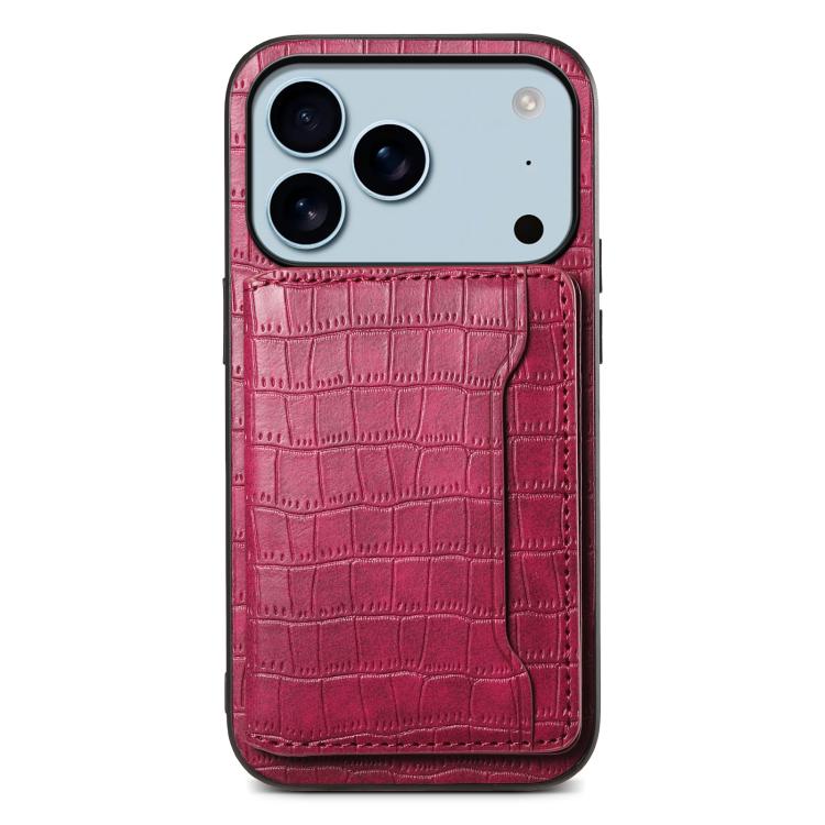 For iPhone 17 Pro Crocodile Texture Card Bag Design Full Coverage Phone Case(Red)