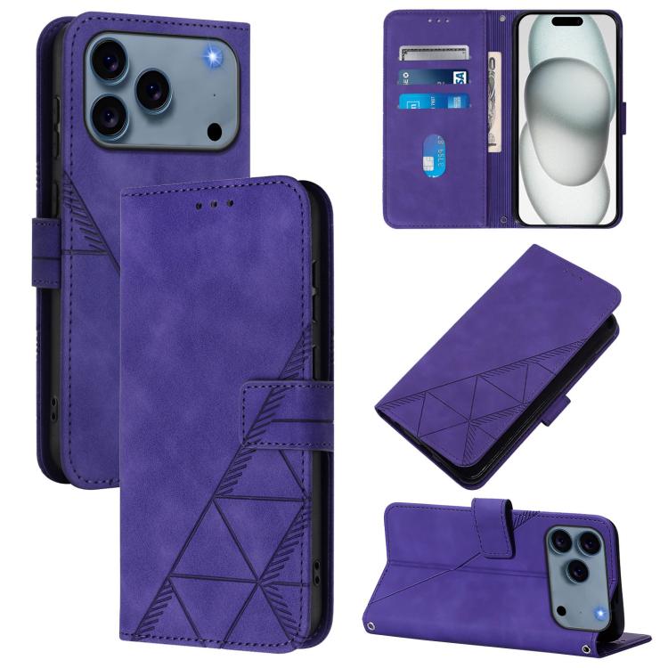 For iPhone 17 Pro Crossbody 3D Embossed Flip Leather Phone Case(Purple)