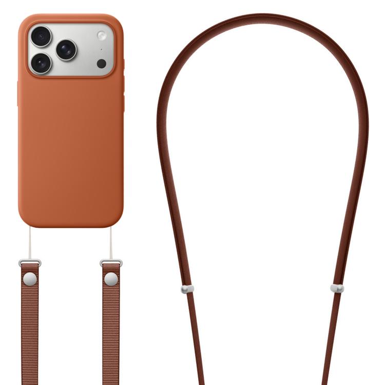 For iPhone 17 Pro Crossbody Imitation Nylon Magnetic Liquid Pop-Up Animation Liquid Silicone Phone Case(Terracotta)