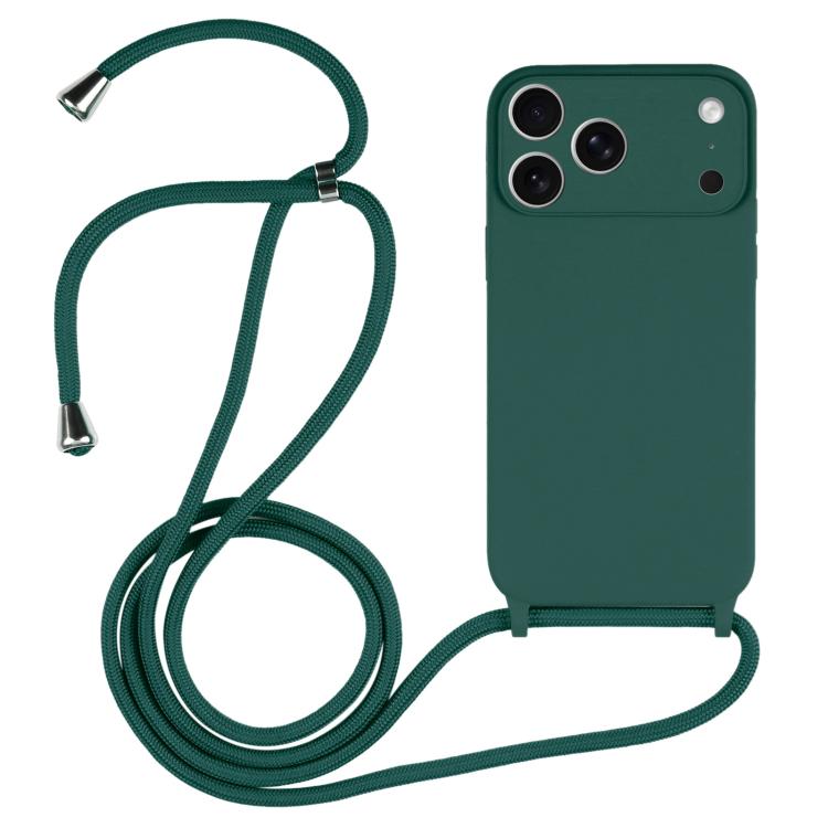 For iPhone 17 Pro Crossbody Lanyard Liquid Silicone Case (Clover Green)