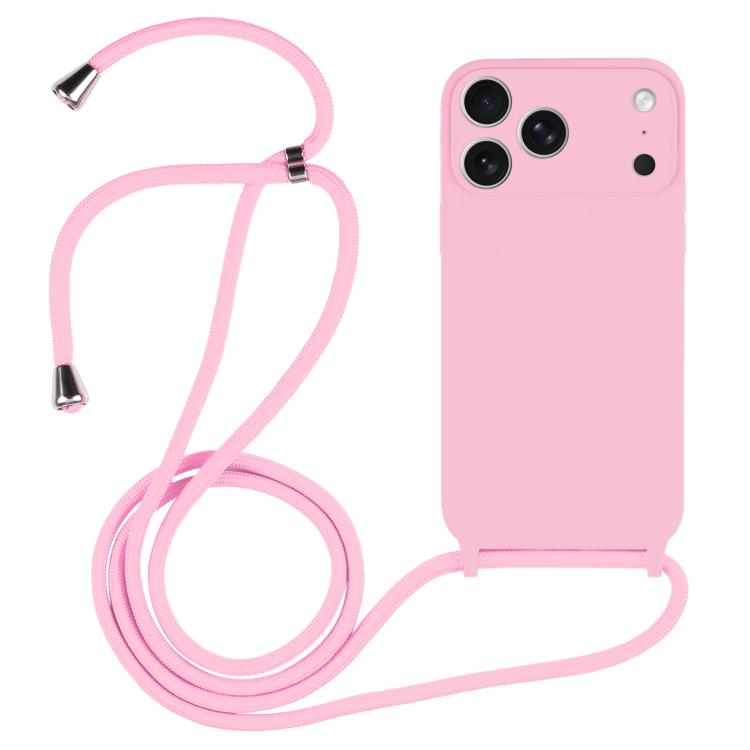 For iPhone 17 Pro Crossbody Lanyard Liquid Silicone Case(Pink)