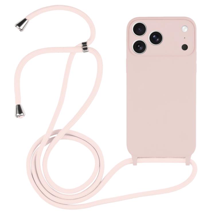 For iPhone 17 Pro Crossbody Lanyard Liquid Silicone Case(Sand Pink)