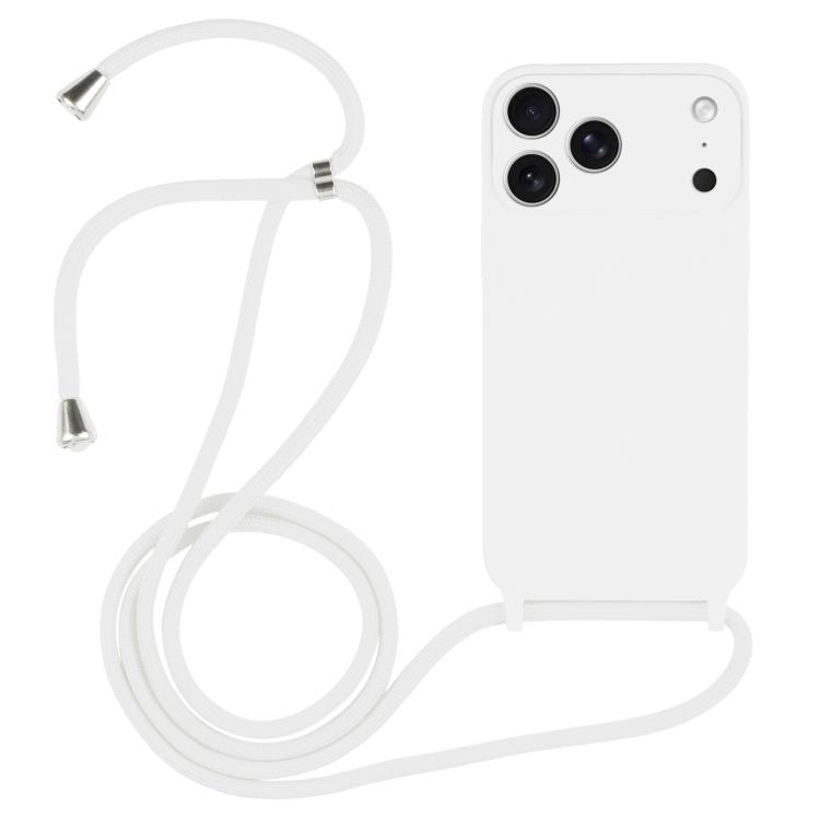 For iPhone 17 Pro Crossbody Lanyard Liquid Silicone Case(White)