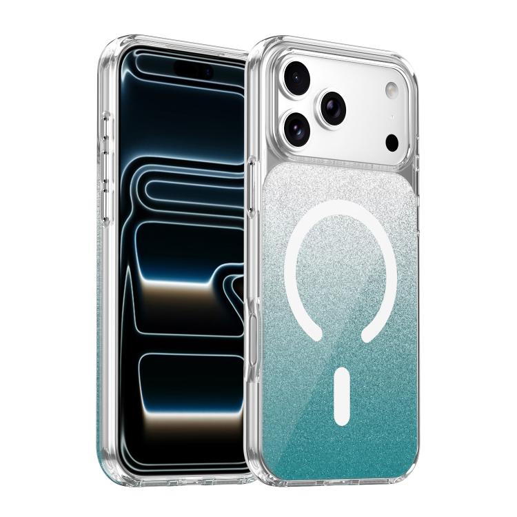 For iPhone 17 Pro Crystal Glitter Magnetic Phone Case(Cyan)