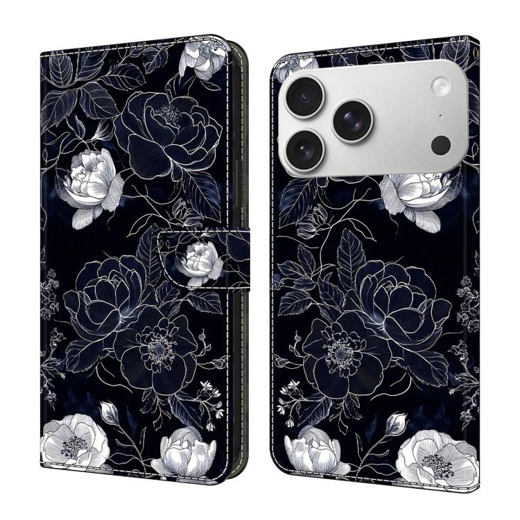 For iPhone 17 Pro Crystal-Like Painted Vegan Leather Phone Case(Artificial Flowers)