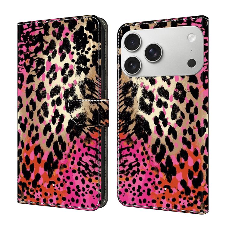 For iPhone 17 Pro Crystal-Like Painted Vegan Leather Phone Case(Black Red Leopard)