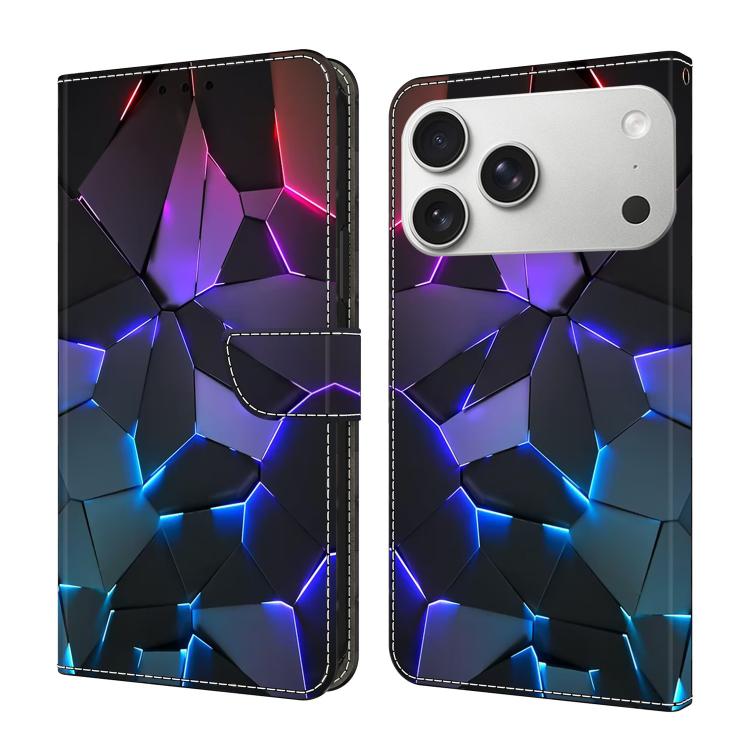For iPhone 17 Pro Crystal-Like Painted Vegan Leather Phone Case(Blue Cracks)