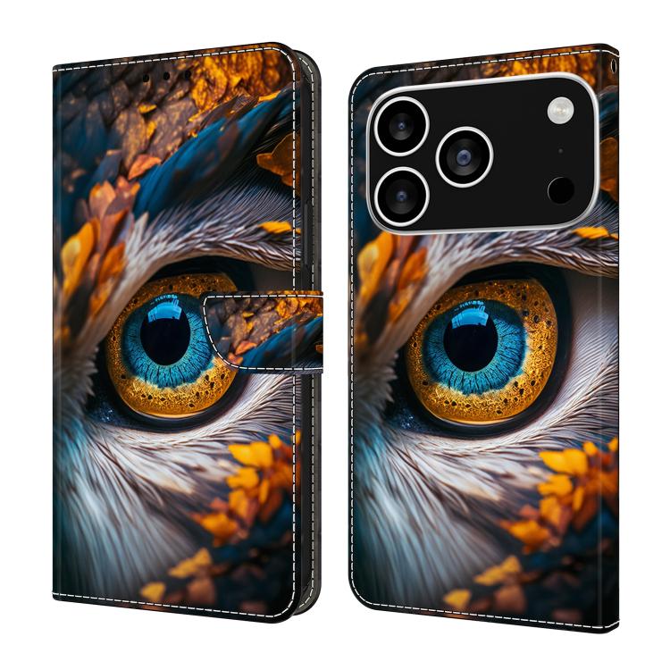 For iPhone 17 Pro Crystal-Like Painted Vegan Leather Phone Case(Blue Eyes)