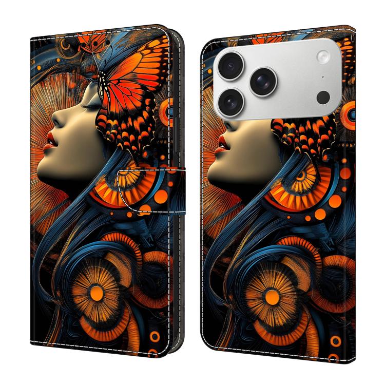For iPhone 17 Pro Crystal-Like Painted Vegan Leather Phone Case(Butterfly Girl)
