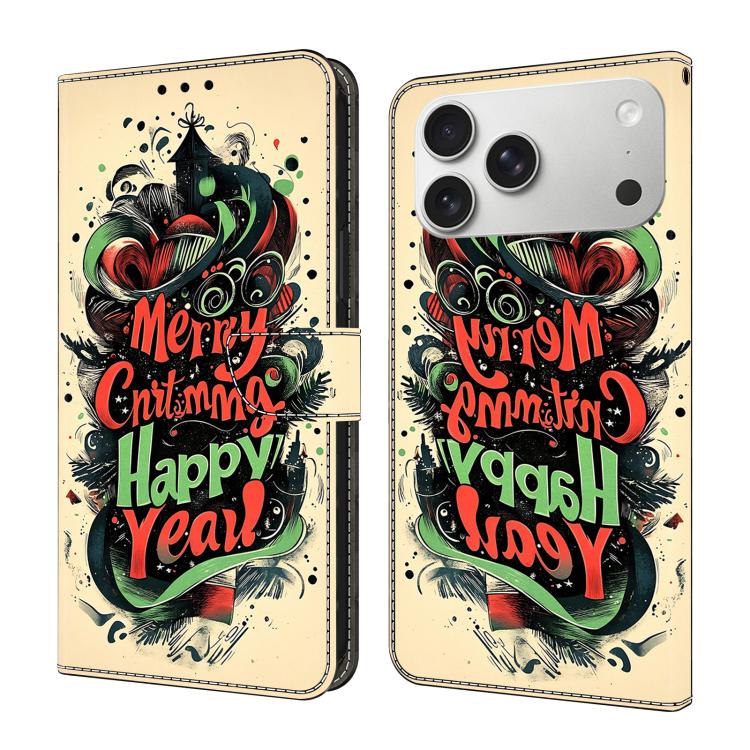 For iPhone 17 Pro Crystal-Like Painted Vegan Leather Phone Case(Christmas Graffiti)
