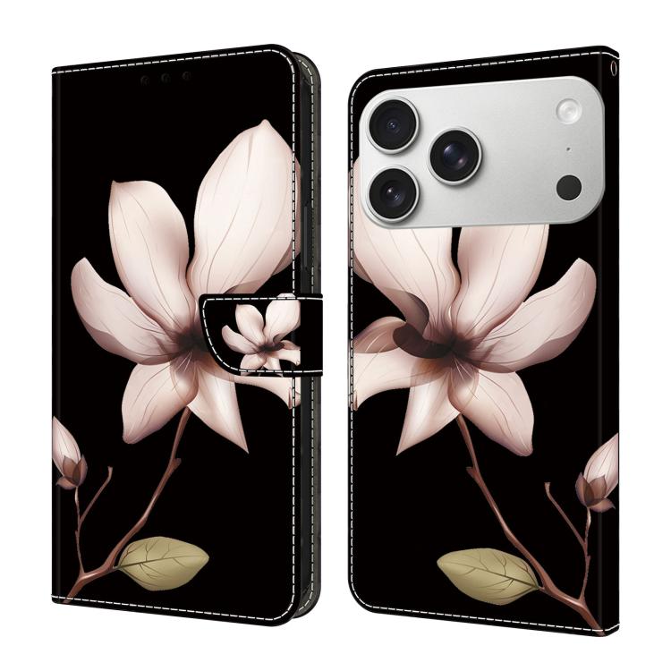 For iPhone 17 Pro Crystal-Like Painted Vegan Leather Phone Case(Datura Flower)
