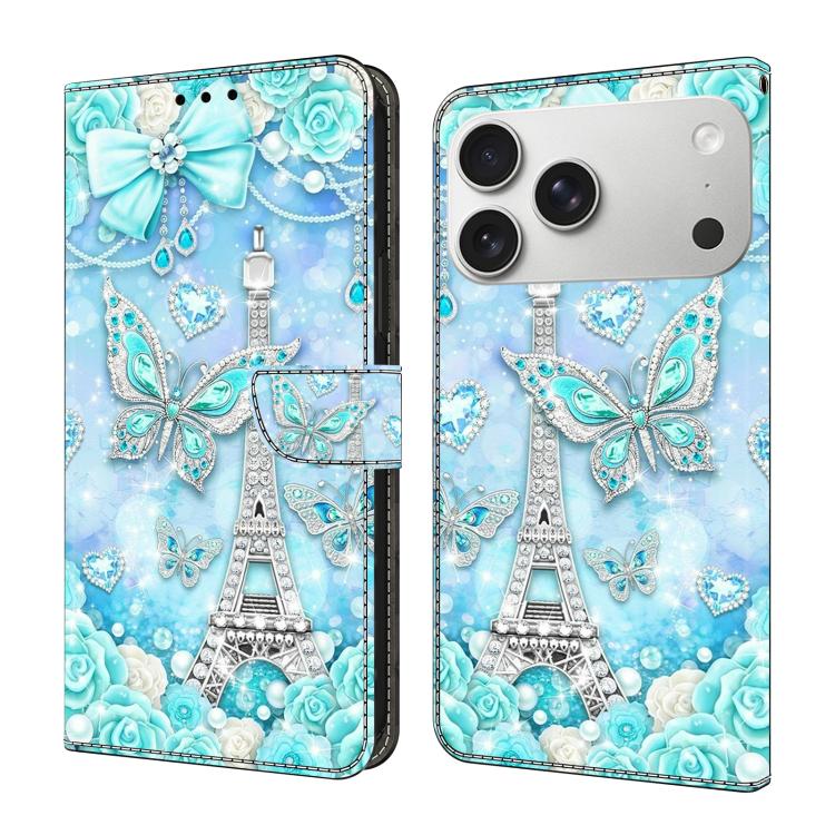 For iPhone 17 Pro Crystal-Like Painted Vegan Leather Phone Case(Diamond Tower)