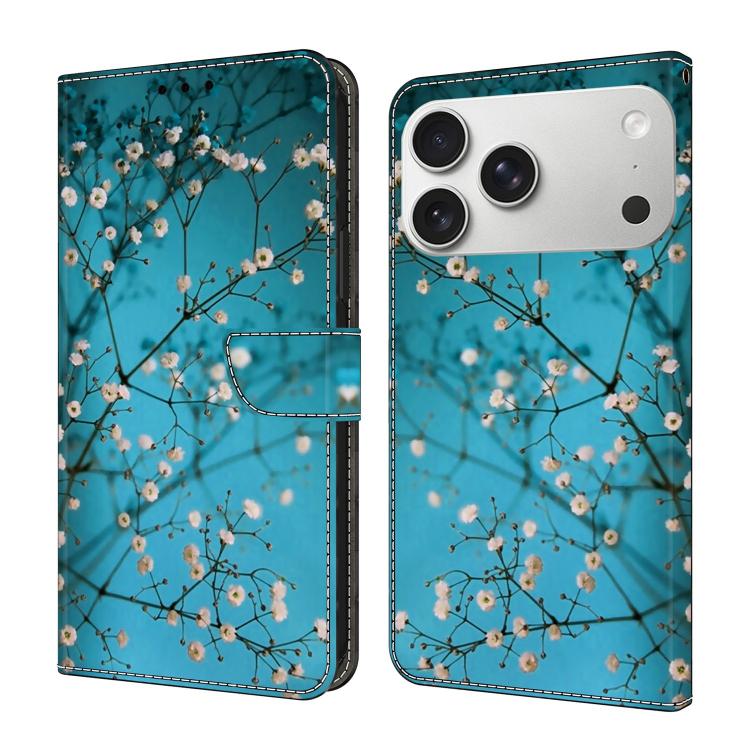 For iPhone 17 Pro Crystal-Like Painted Vegan Leather Phone Case(Flower Branch)