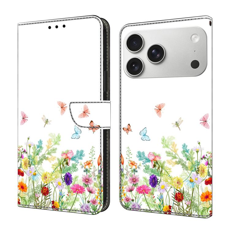 For iPhone 17 Pro Crystal-Like Painted Vegan Leather Phone Case(Flowers and Plants)