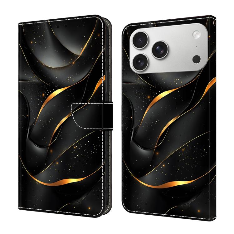 For iPhone 17 Pro Crystal-Like Painted Vegan Leather Phone Case(Golden Ribbon)
