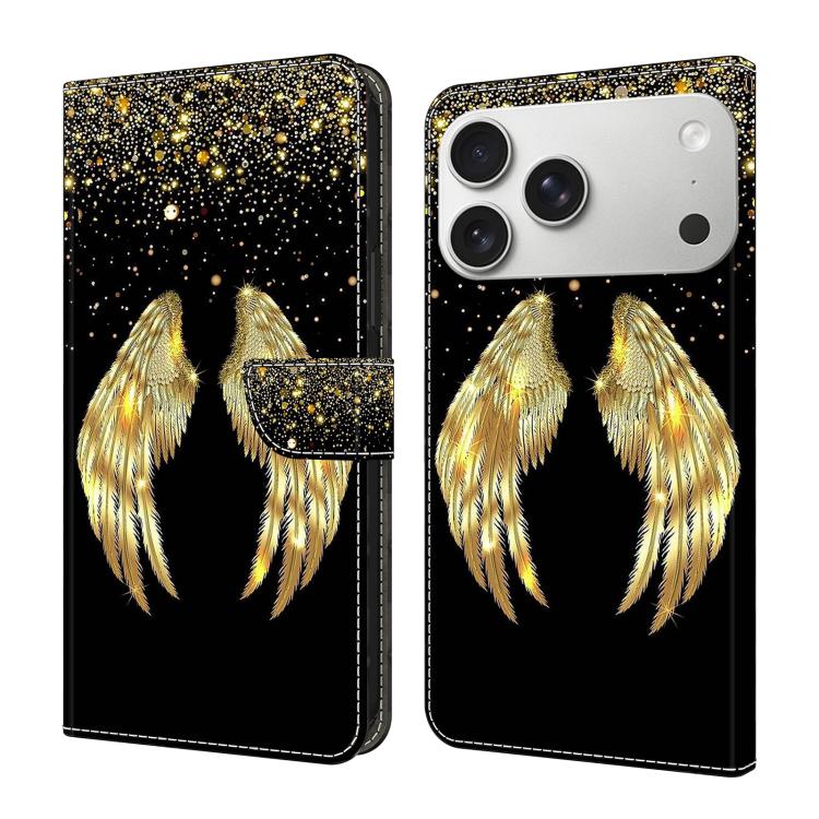 For iPhone 17 Pro Crystal-Like Painted Vegan Leather Phone Case(Golden Wings)
