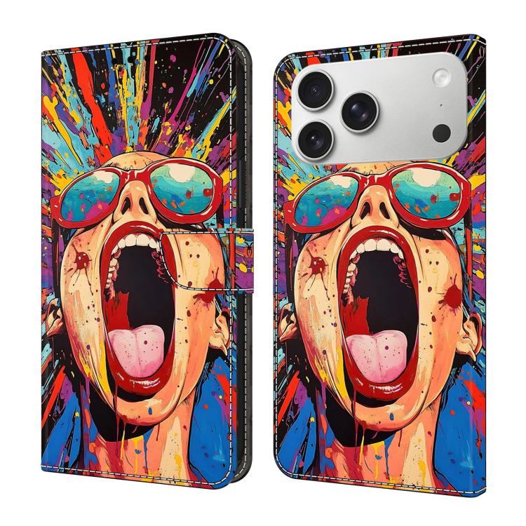 For iPhone 17 Pro Crystal-Like Painted Vegan Leather Phone Case(Graffiti Scream)