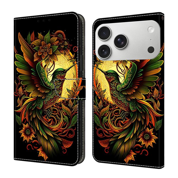For iPhone 17 Pro Crystal-Like Painted Vegan Leather Phone Case(Green Magpie)