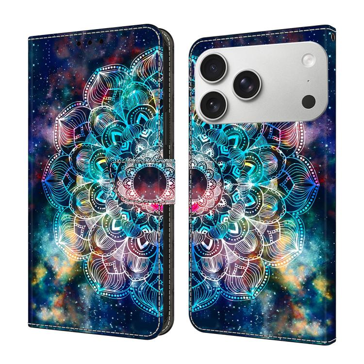For iPhone 17 Pro Crystal-Like Painted Vegan Leather Phone Case(Gyroscope Flower)