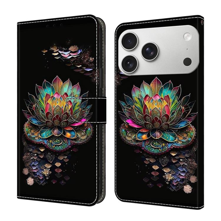 For iPhone 17 Pro Crystal-Like Painted Vegan Leather Phone Case(Lotus)