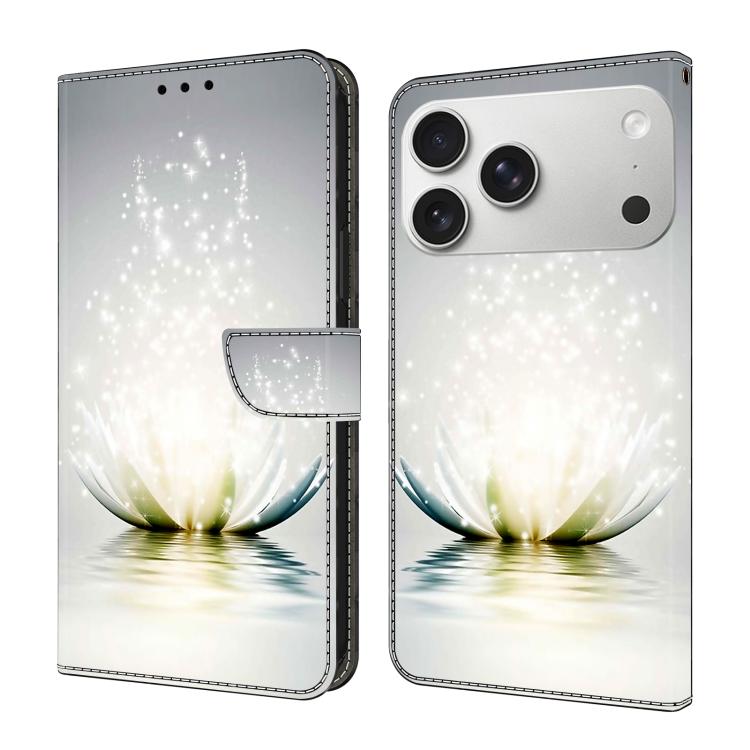 For iPhone 17 Pro Crystal-Like Painted Vegan Leather Phone Case(Lotus Under The Lamp)