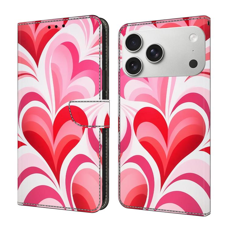 For iPhone 17 Pro Crystal-Like Painted Vegan Leather Phone Case(Love Hearts)