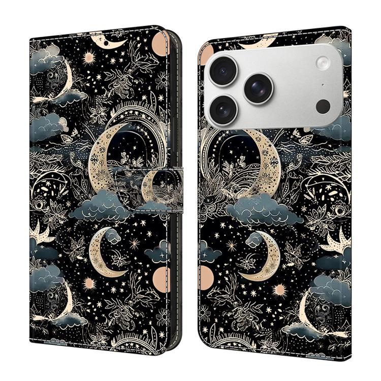 For iPhone 17 Pro Crystal-Like Painted Vegan Leather Phone Case(Moon)