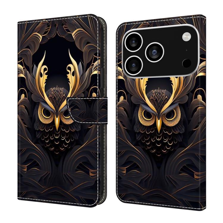 For iPhone 17 Pro Crystal-Like Painted Vegan Leather Phone Case(Mystic Owl)