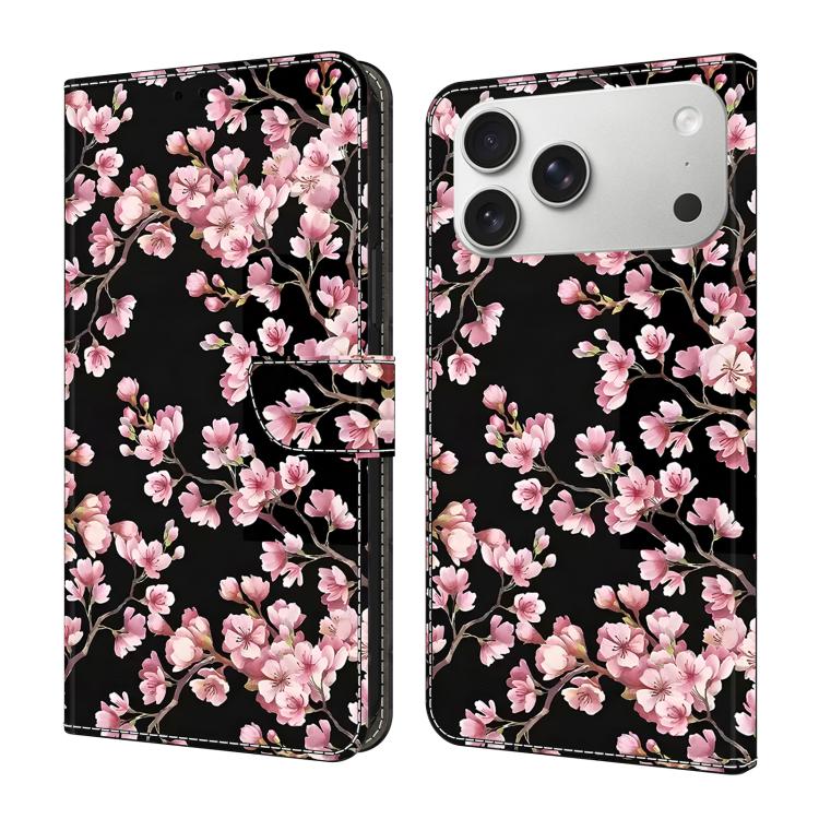 For iPhone 17 Pro Crystal-Like Painted Vegan Leather Phone Case(Peach Blossom)
