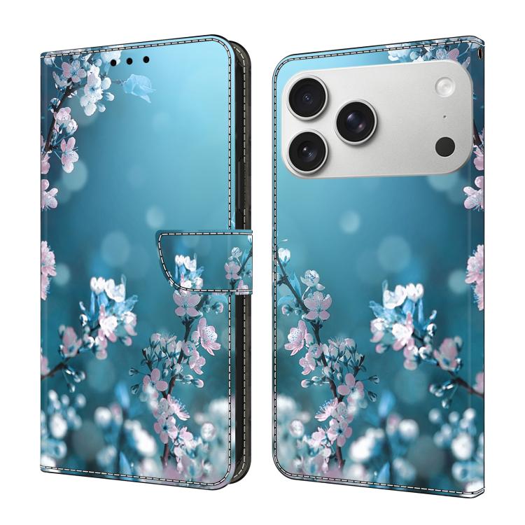 For iPhone 17 Pro Crystal-Like Painted Vegan Leather Phone Case(Plum Bossom)