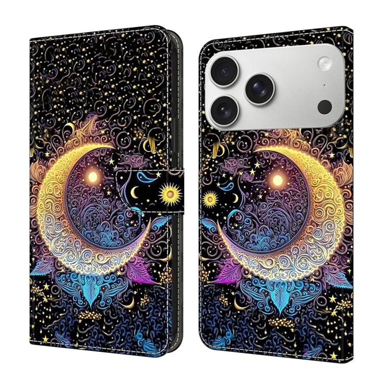 For iPhone 17 Pro Crystal-Like Painted Vegan Leather Phone Case(Radiant Moon)