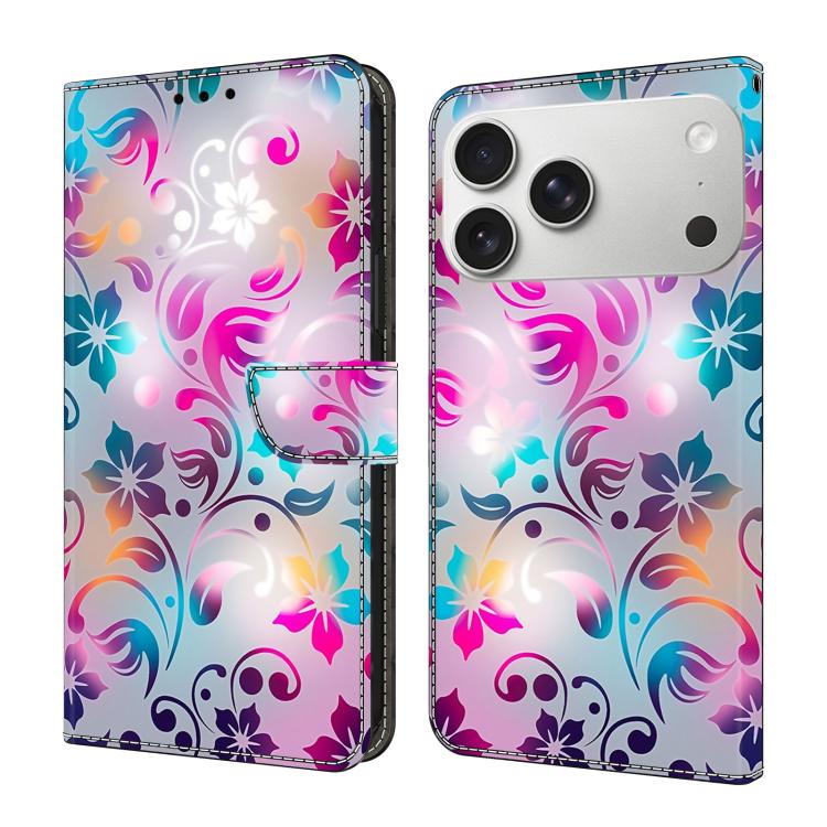 For iPhone 17 Pro Crystal-Like Painted Vegan Leather Phone Case(Retro Flowers)