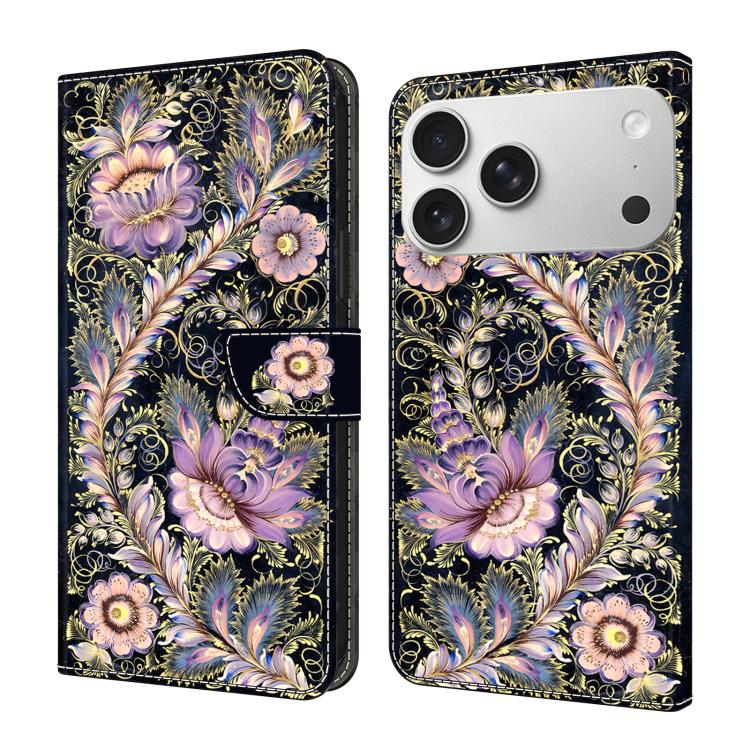 For iPhone 17 Pro Crystal-Like Painted Vegan Leather Phone Case(Retro Golden Cross)