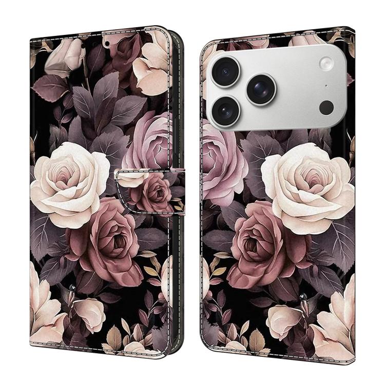 For iPhone 17 Pro Crystal-Like Painted Vegan Leather Phone Case(Roses)