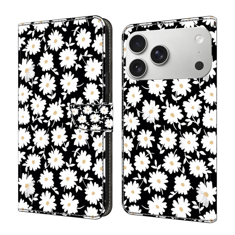 For iPhone 17 Pro Crystal-Like Painted Vegan Leather Phone Case(Small Floral Print)