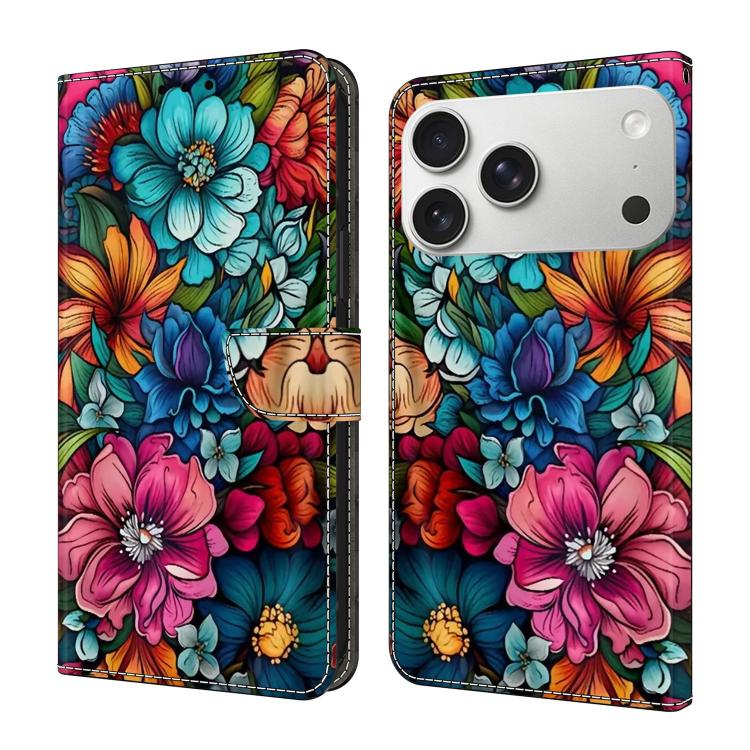 For iPhone 17 Pro Crystal-Like Painted Vegan Leather Phone Case(Stamen)