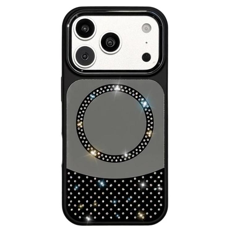 For iPhone 17 Pro Crystal Mirror Surface Rhinestone Magnetic Phone Case(Black)