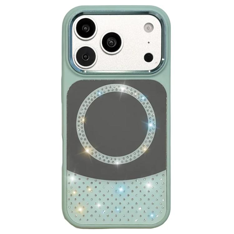 For iPhone 17 Pro Crystal Mirror Surface Rhinestone Magnetic Phone Case(Blue)