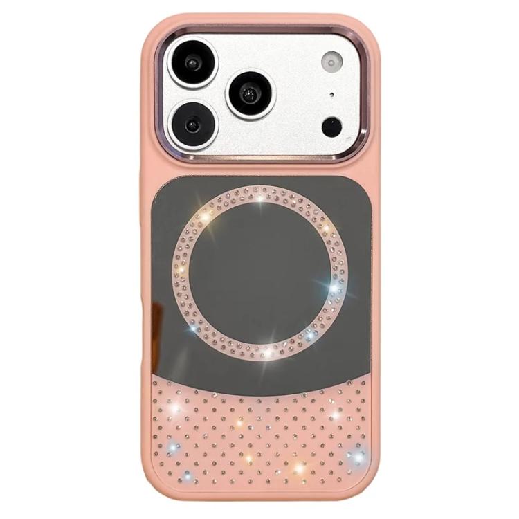 For iPhone 17 Pro Crystal Mirror Surface Rhinestone Magnetic Phone Case(Pink)