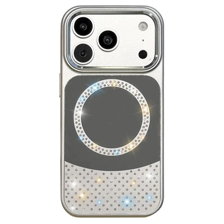 For iPhone 17 Pro Crystal Mirror Surface Rhinestone Magnetic Phone Case(White)