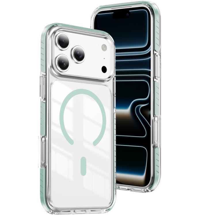 For iPhone 17 Pro Crystal Shield Clear Magnetic Acrylic Hybrid TPU Phone Case(Mint Green)