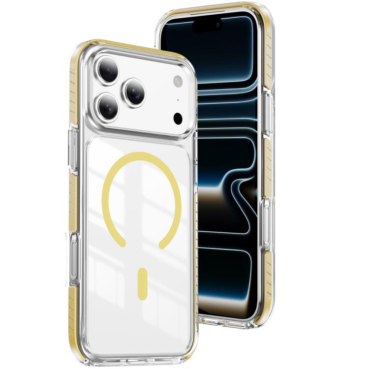 For iPhone 17 Pro Crystal Shield Clear Magnetic Acrylic Hybrid TPU Phone Case(Yellow)