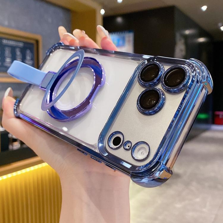 For iPhone 17 Pro Crystal Shield Ring Holde TPU + Acrylic Magnetic Phone Case(Blue)