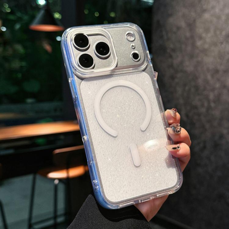 For iPhone 17 Pro Crystal Shimmer Acrylic Magnetic Phone Case(White)
