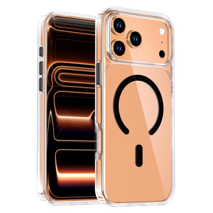 For iPhone 17 Pro Crystal Transparent Magnetic Phone Case(Black)