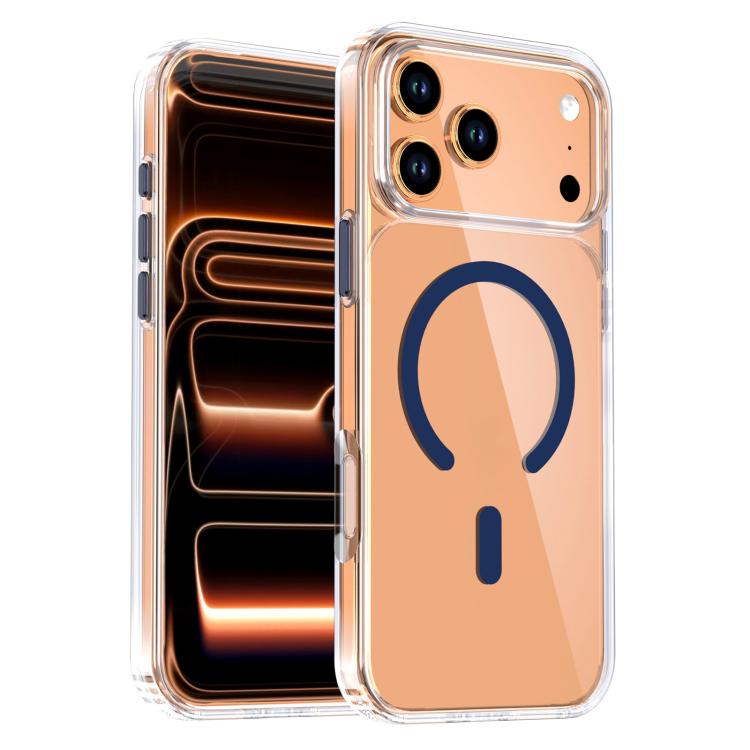 For iPhone 17 Pro Crystal Transparent Magnetic Phone Case(Blue)