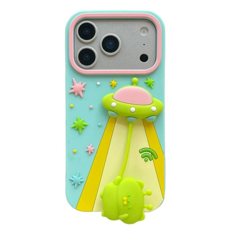 For iPhone 17 Pro Cute 3D UFO Alien Pendant Design Silicone Shockproof Phone Case